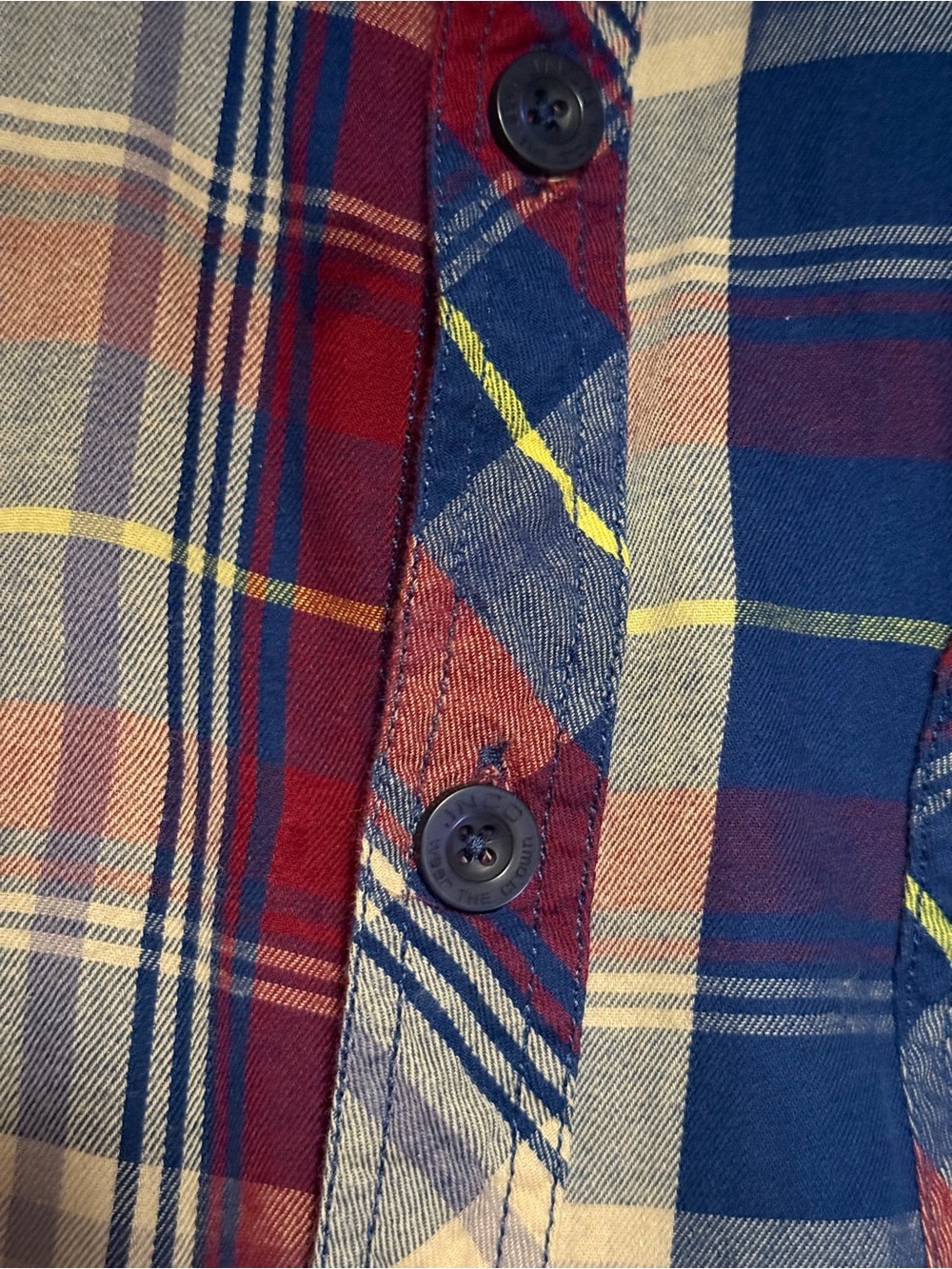 JNCO Plaid Button-Down Shirt in Blue, Red, Tan - Picture 4 of 7